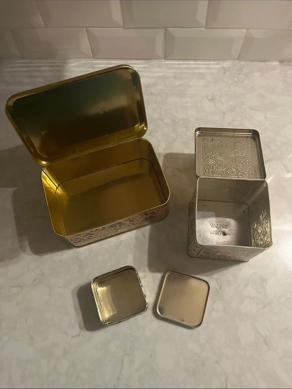 Vintage Kashmir type Tin box’s floral tin box’s tea box 2 are hinged & English